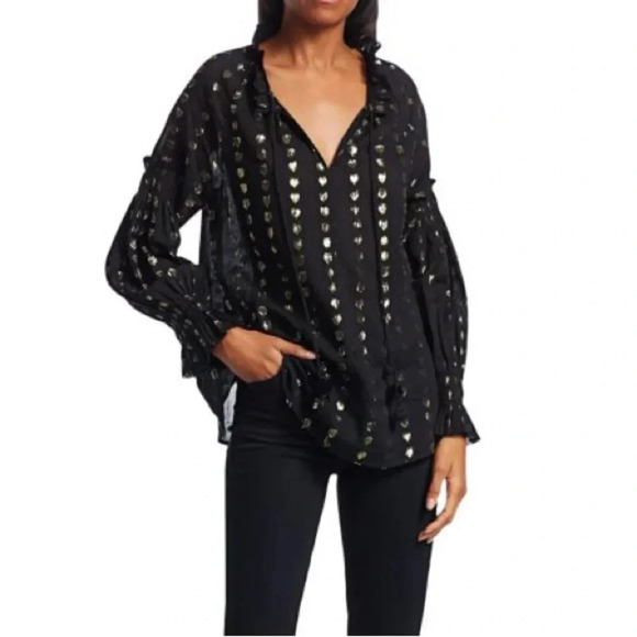 SEA Laura Metallic Fil Coupe blouse black gold excellent Size M - Picture 1 of 12